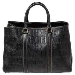 Pre Owned Carolina Herrera Black Embossed Monogram Leather Andy Tote