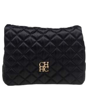 Pre Owned Carolina Herrera Black Quilted Satin Flap Clutch