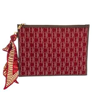 Pre Owned Carolina Herrera Red Monogram Canvas and Leather Pouch 
