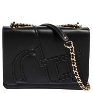 Pre Owned Carolina Herrera Black Leather Flap Shoulder Bag