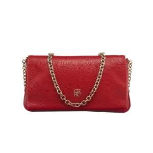 Carolina Herrera Red Leather Flap Chain Shoulder Bag