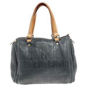 Pre Owned Carolina Herrera Dark Grey Monogram Leather Andy Satchel