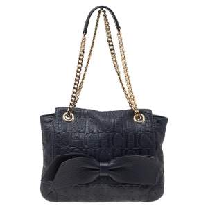 Pre Owned Carolina Herrera Black Monogram Leather Audrey Shoulder Bag