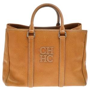 Pre Owned Carolina Herrera Mustard Yellow Leather Tote