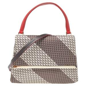 Pre Owned Carolina Herrera Multicolor Monogram Satin And Leather Top Handle Bag