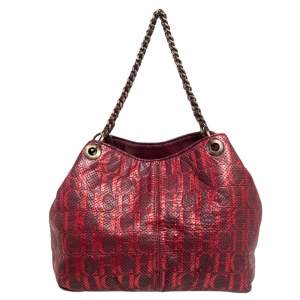 Pre Owned Carolina Herrera Red/Burgundy Monogram Leather Chain Tote