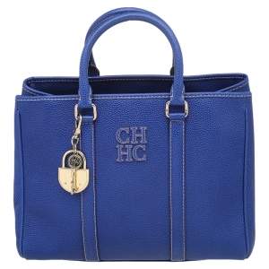 Pre Owned Carolina Herrera Blue Leather Tote 
