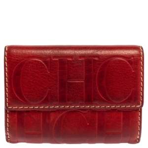 Carolina Herrera Monogram Embossed Leather Compact Wallet