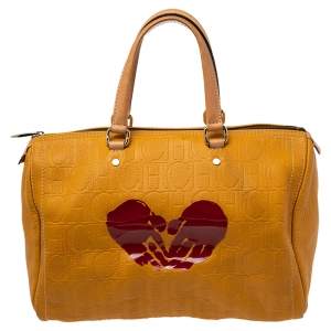 Pre Owned Carolina Herrera Yellow Monogram Leather Large Heart Limited Edition Andy Boston Bag