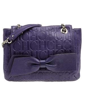 Carolina Herrera Purple Monogram Embossed Leather Audrey Shoulder Bag