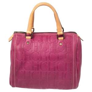 Pre Owned Carolina Herrera Fuchsia Monogram Embossed Leather Andy Boston Bag