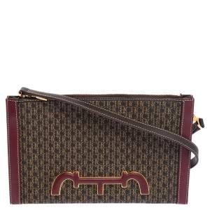 Pre Owned Carolina Herrera Burgundy/Brown Monogram PVC and Leather Crossbody Bag