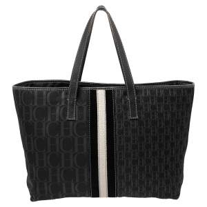 Pre Owned Carolina Herrera Black Signature Canvas and Leather Trim Tote