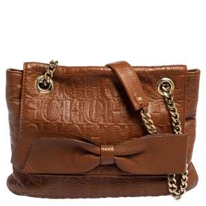 Pre Owned Carolina Herrera Brown Monogram Leather Audrey Shoulder Bag