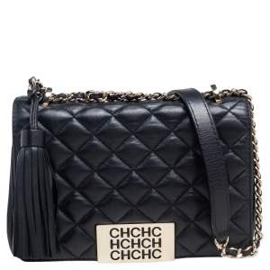 Pre Owned Carolina Herrera Black Quilted Leather Tassel Chain Shoulder Bag