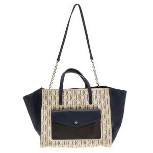 Pre Owned Carolina Herrera Multicolor Monogram Coated Canvas And Leather Front Pocket Tote