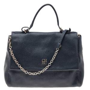 Carolina Herrera Navy Blue Leather Minuetto Top Handle Bag