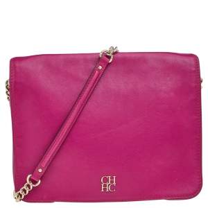 Carolina Herrera Hot Pink Leather New Baltazar Shoulder Bag