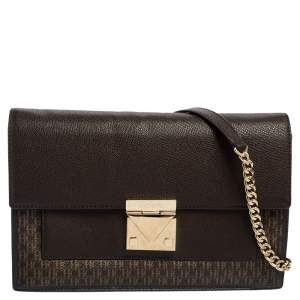 Pre Owned Carolina Herrera Dark Brown Signature Coated Canvas and Leather Carry on Shoulder Bag