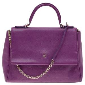 Carolina Herrera Purple Monogram Embossed Leather Minuetto Top Handle Bag