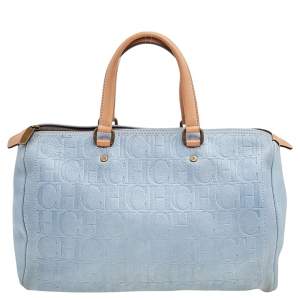 Pre Owned Carolina Herrera Blue Monogram Leather Large Andy Boston Bag