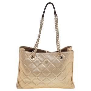 Pre Owned CH Carolina Herrera Gold Diamond Leather Chain Shopper Tote