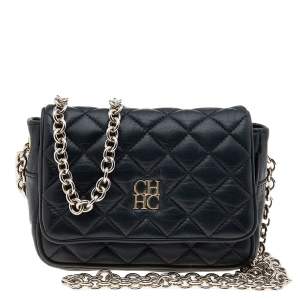 Pre Owned Carolina Herrera Black Quilted Leather Chain Shoulder Bag