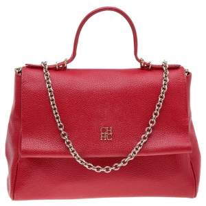 Pre Owned Carolina Herrera Red Leather Minuetto Flap Top Handle Bag
