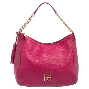Pre Owned Carolina Herrera Pink Leather Zip Hobo