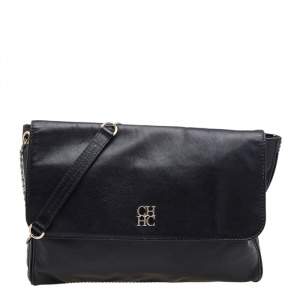 Pre Owned Carolina Herrera Black Leather Chain Flap Shoulder Bag