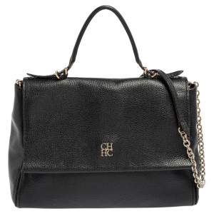 Pre Owned Carolina Herrera Black Leather Minuetto Flap Top Handle Bag