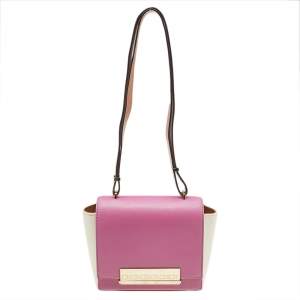 Pre Owned Carolina Herrera Pink/Off White Leather Flap Shoulder Bag