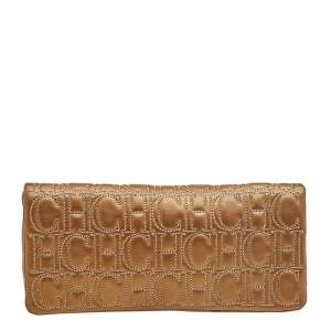 Pre Owned Carolina Herrera Metallic Gold Quilted Monogram Leather Clutch