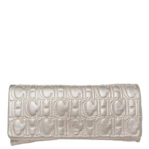 Pre Owned Carolina Herrera Grey Monogram Leather Flap Clutch