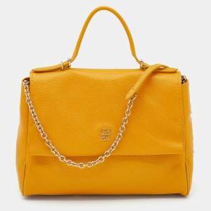 Pre Owned Carolina Herrera Yellow Leather Minuetto Flap Top Handle Bag