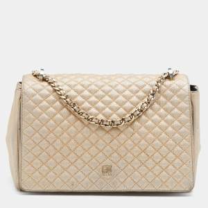 Pre Owned CH Carolina Herrera Metallic Gold Quilted Leather Flap Chain Shoulder Bag