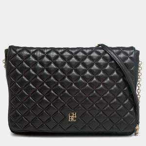 Pre Owned Carolina Herrera Black Quilted Leather Flap Chain Shoulder Bag