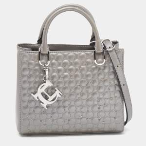 Pre Owned CH Carolina Herrera Metallic Silver Quilted Leather Studded Mini Duchess Tote