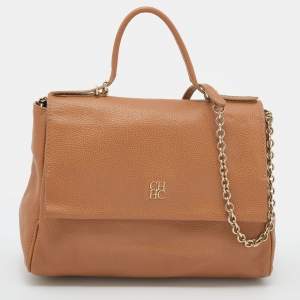 CH Carolina Herrera Brown Leather Minuetto Top Handle Bag