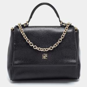 Carolina Herrera Black Leather Mini Minuetto Flap Top Handle Bag
