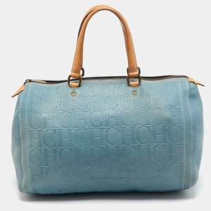 CH Carolina Herrera Blue Monogram Leather Andy Boston Bag