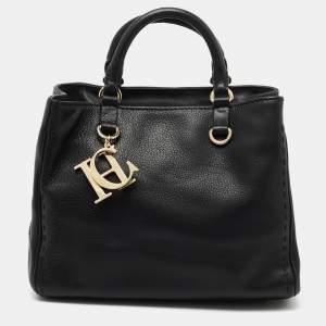 Pre Owned Carolina Herrera Black Leather Charm Tote