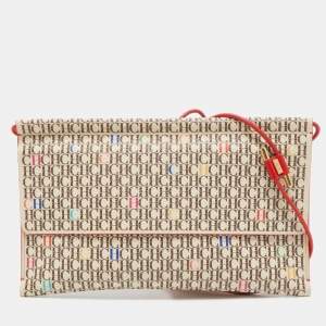Carolina Herrera Red/Beige Monogram Coated Canvas and Leather Traveler Shoulder Bag