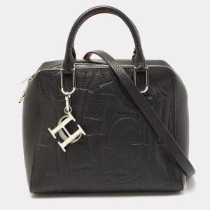 Carolina Herrera Black Embossed Leather Duke Satchel
