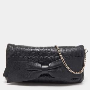 Carolina Herrera Black Monogram Embossed Leather Bow Chain Clutch