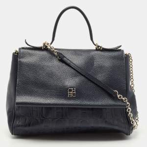 Carolina Herrera Navy Blue Leather Minueto Flap Bag