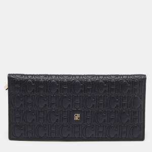 Carolina Herrera Black Monogram Leather Bifold Continental Wallet