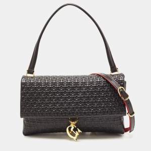 Pre Owned CH Carolina Herrera Black Embossed Leather Medium Camelot Shoulder Bag 