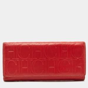 Carolina Herrera Red Monogram Embossed Leather Flap Continental Wallet