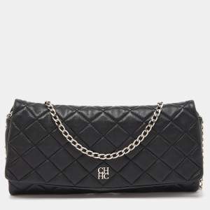 Carolina Herrera Black Quilted Leather CHHC Flap Chain Clutch